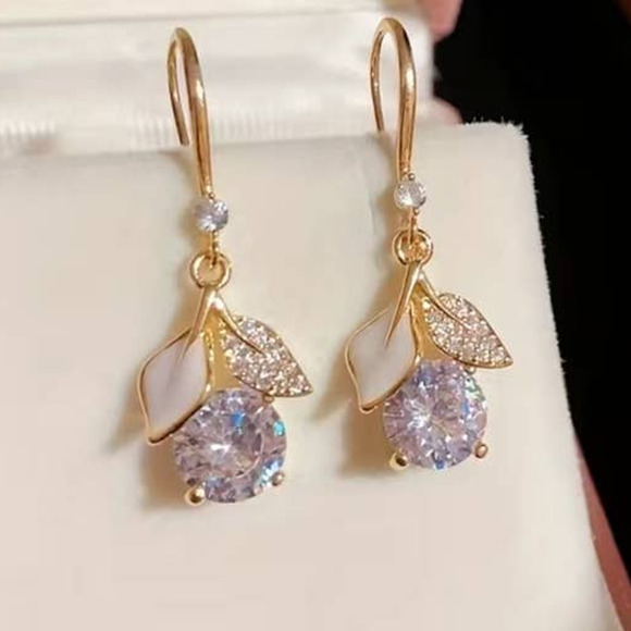 Zircon Ginkgo Leaf Hook Earrings Shiny Sparkle Dangle Drop Festive Sparkle‎ - Picture 16 of 16